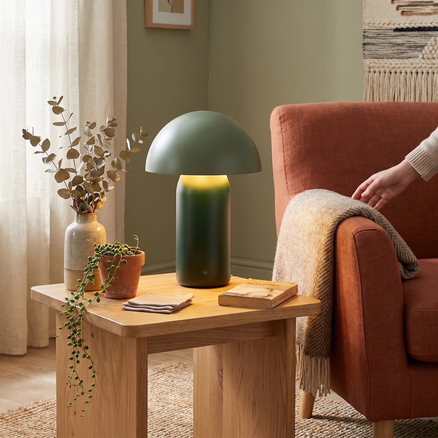 Modern Rechargeable Mushroom Lamp in Two Tone Green with Touch Button Image 6