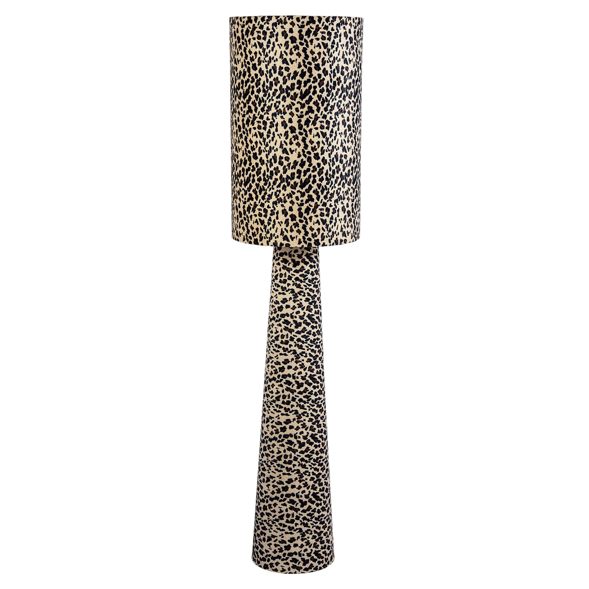 Modern Leopard Print Velvet Fabric Floor Lamp with Drum Shade and Base Image 1