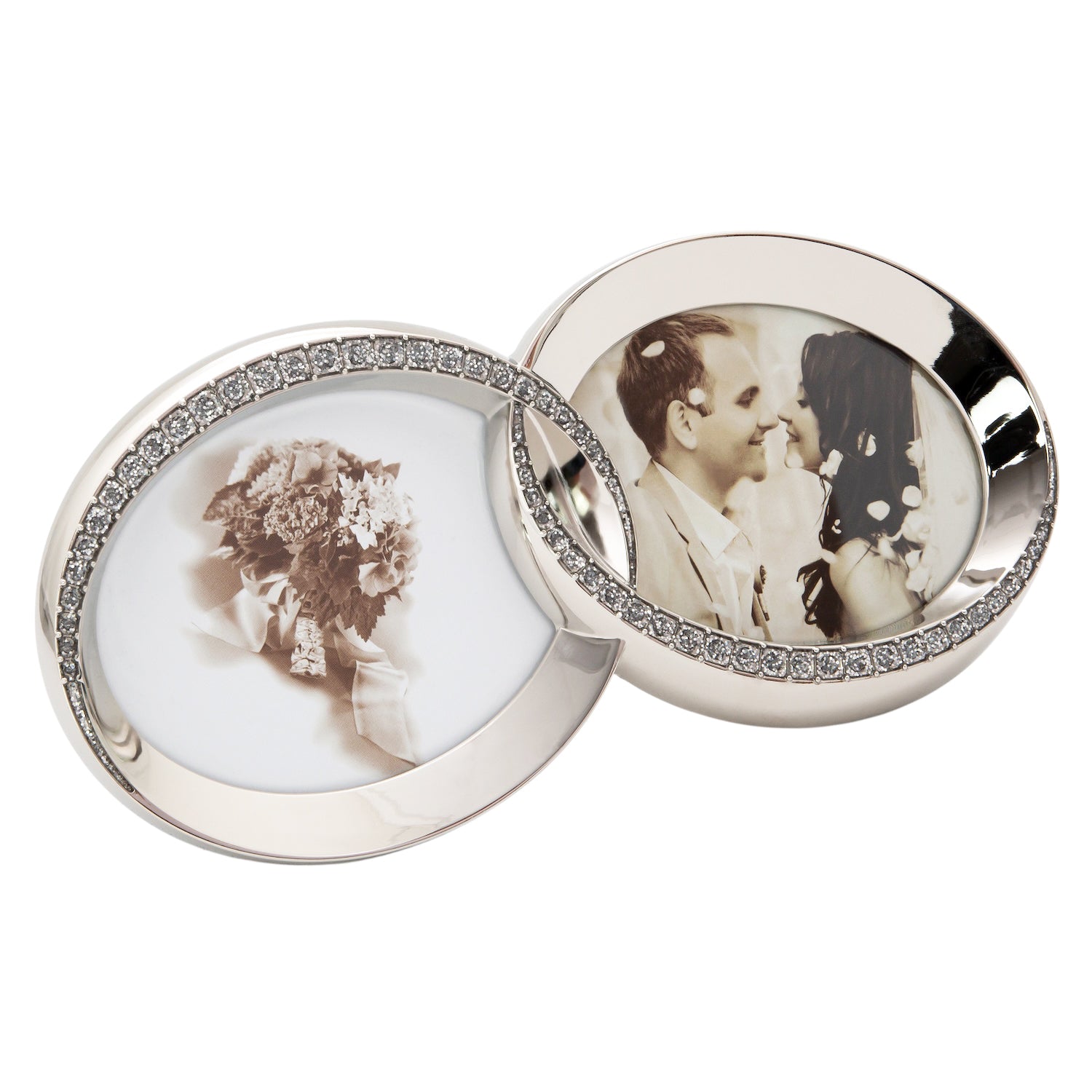 Double Heart Silver Picture Frame with Square Etched Diamante Crystals Image 2