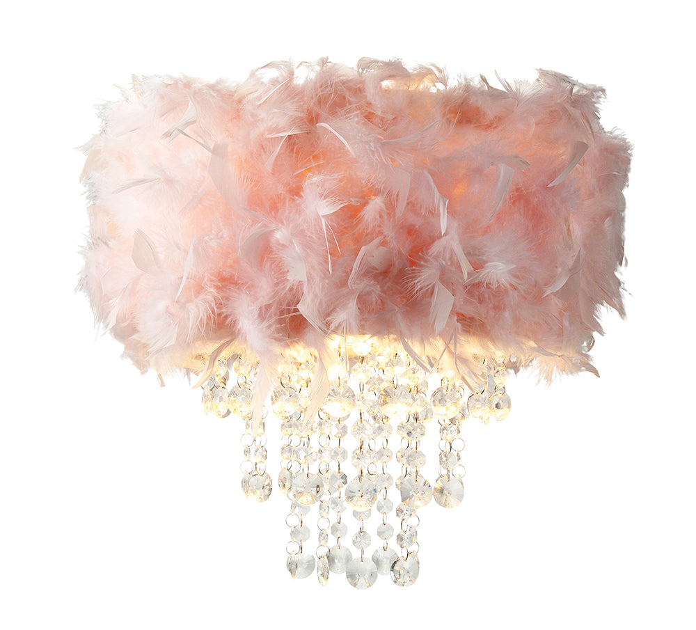 Contemporary Pink Feather Pendant Light Shade with Transparent Acrylic Droplets Image 1