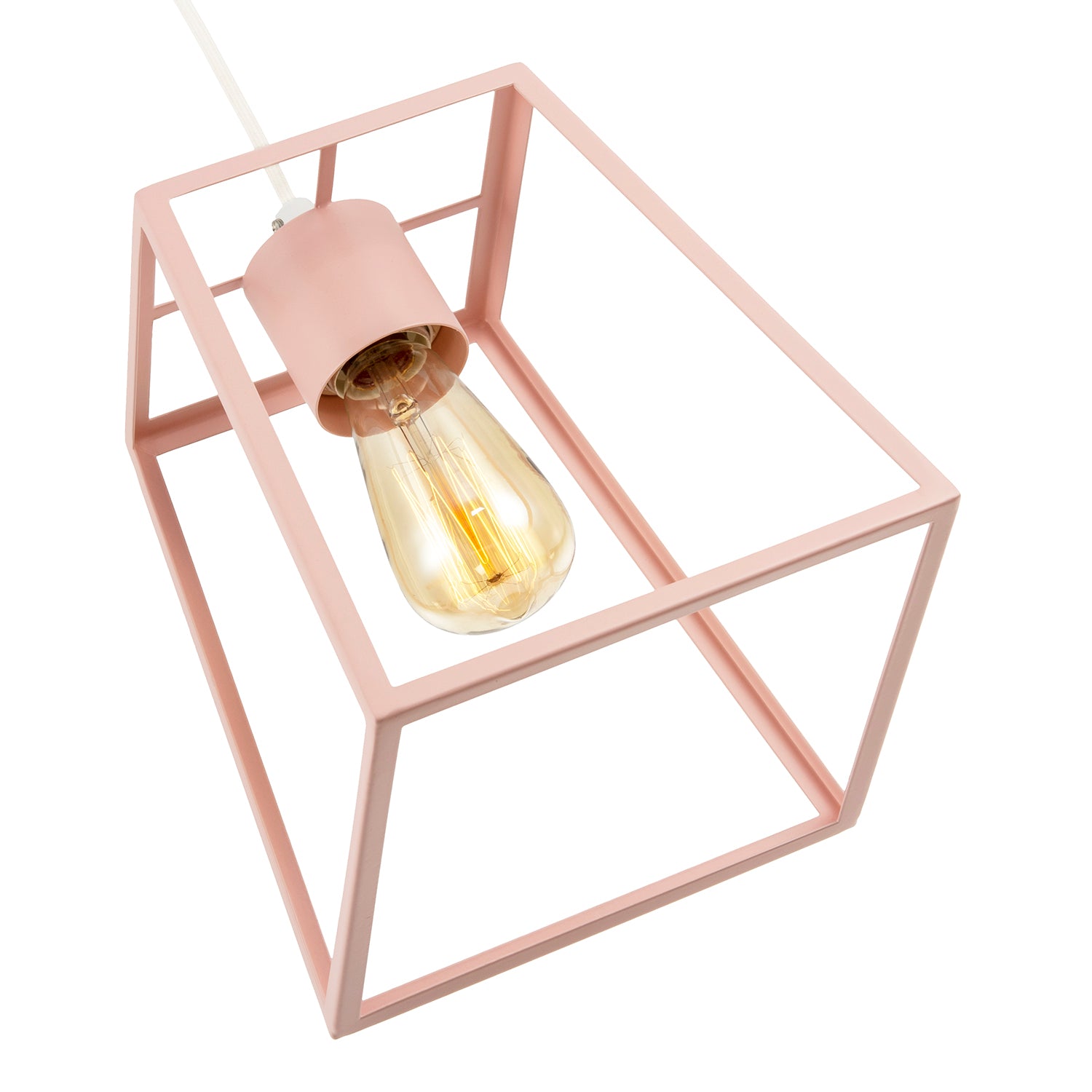 Industrial Lantern Lamp Shade in Matte Pink with Square Top and Bottom Image 4
