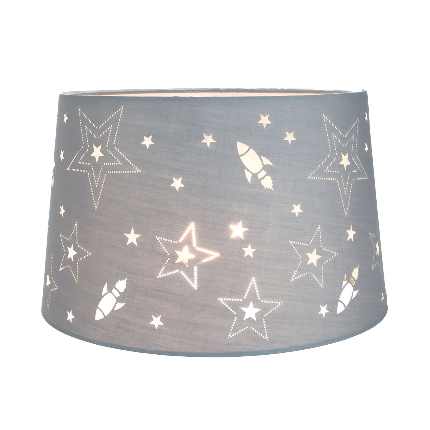 Rockets and Stars Childrens/Kids Grey Cotton 25cm Bedroom Pendant or Lamp Shade Image 1