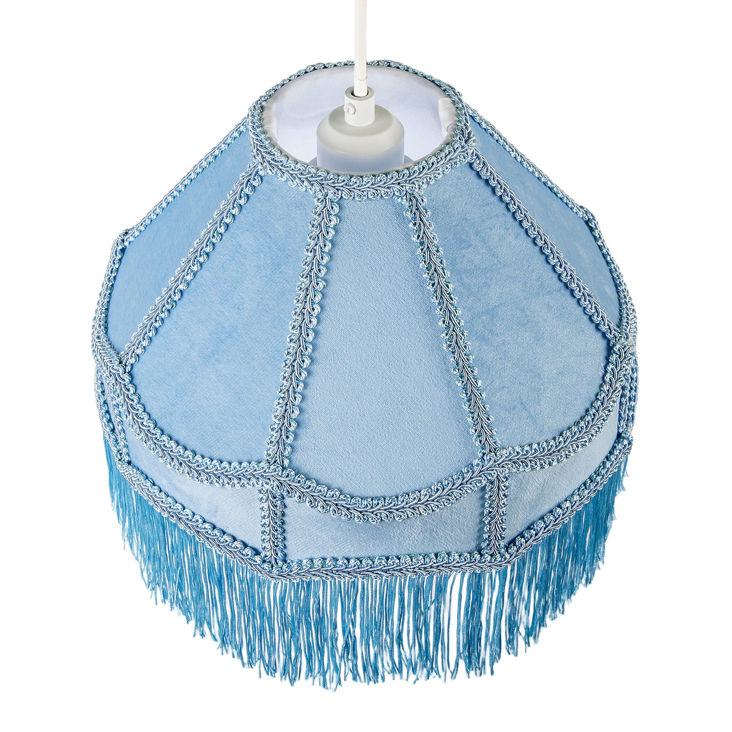 Traditional Victorian Empire Lampshade in Sky Blue Velvet with Tassels Image 3