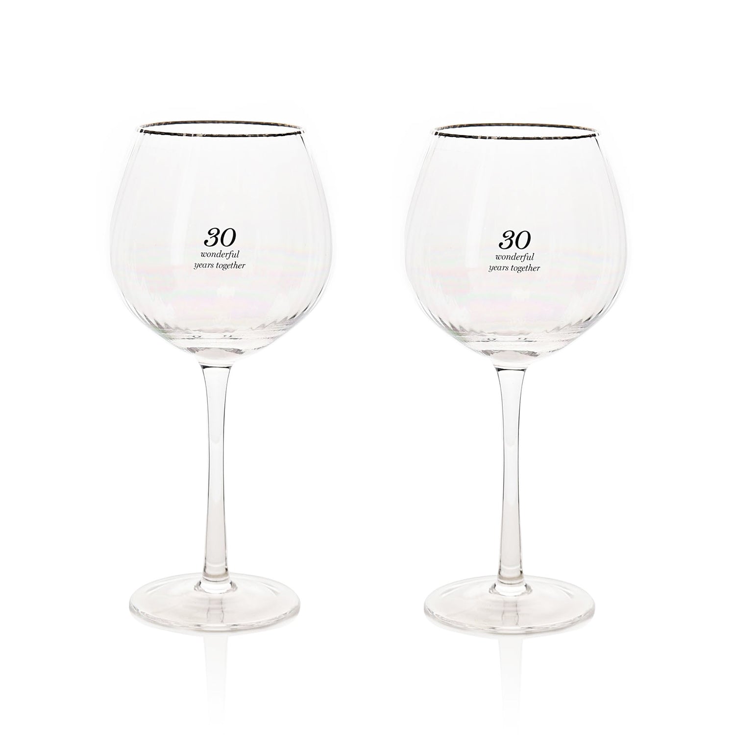 30th Anniversary Pair of Large Clear Ribbed Glass Gin Glasses with Gift Box Image 2