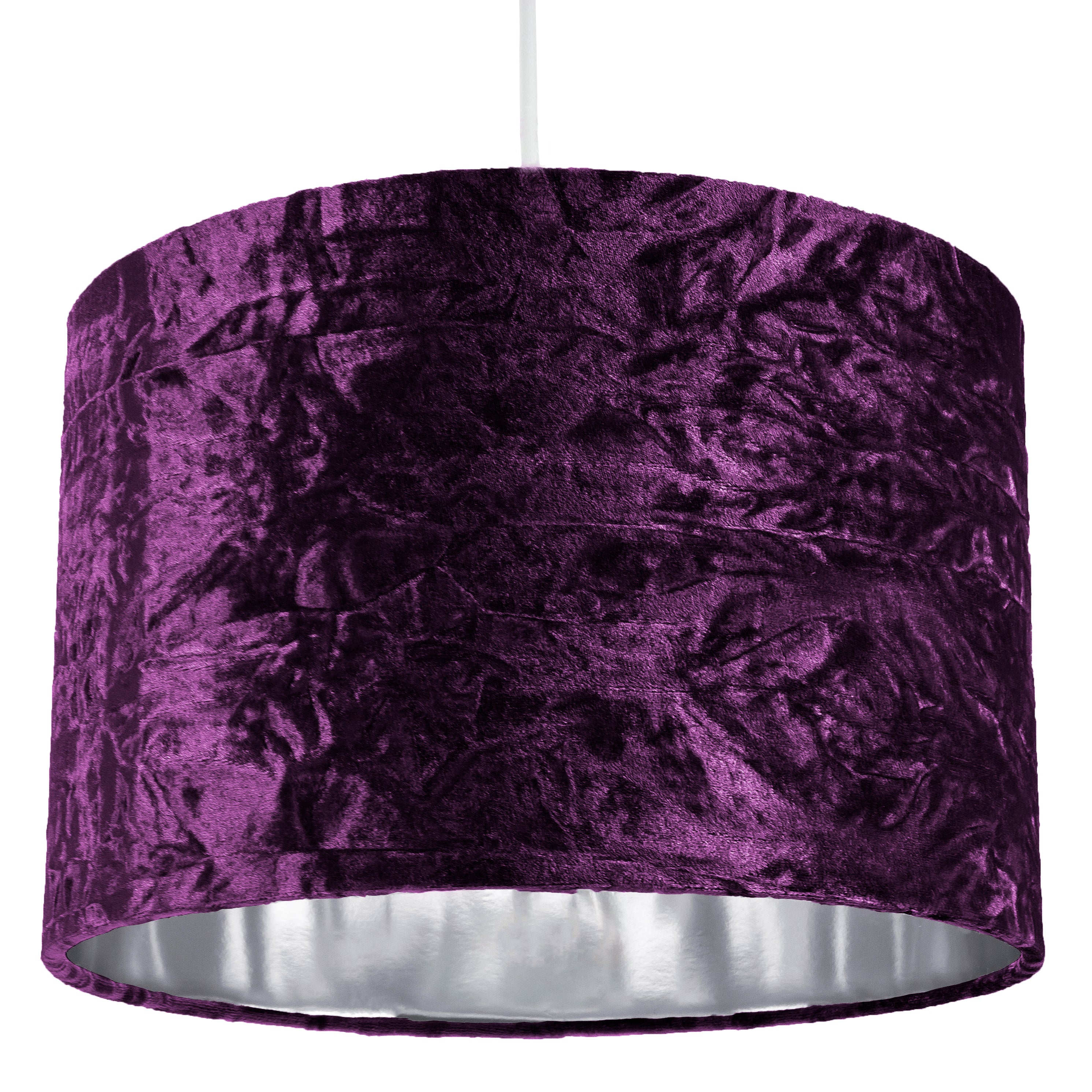 Modern Purple Crushed Velvet 12" Table/Pendant Lampshade with Shiny Silver Inner Image 1