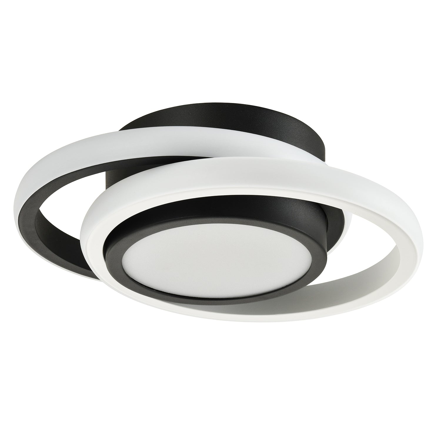 Modern LED Ceiling Light with Black and White Rings and Central Downlighter Image 1