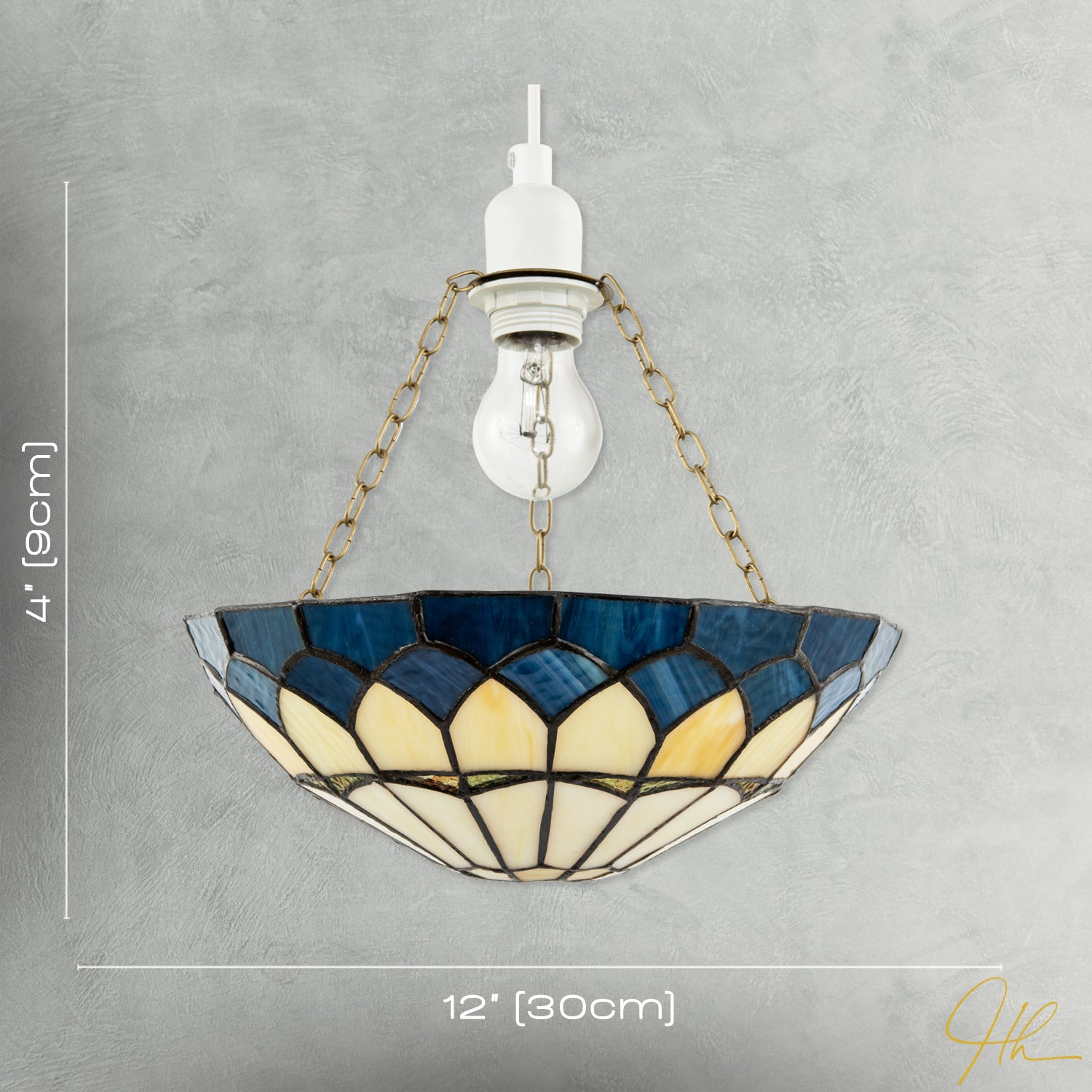 Midnight Blue Stained Glass Domed Tiffany Pendant Shade with Chains Image 7