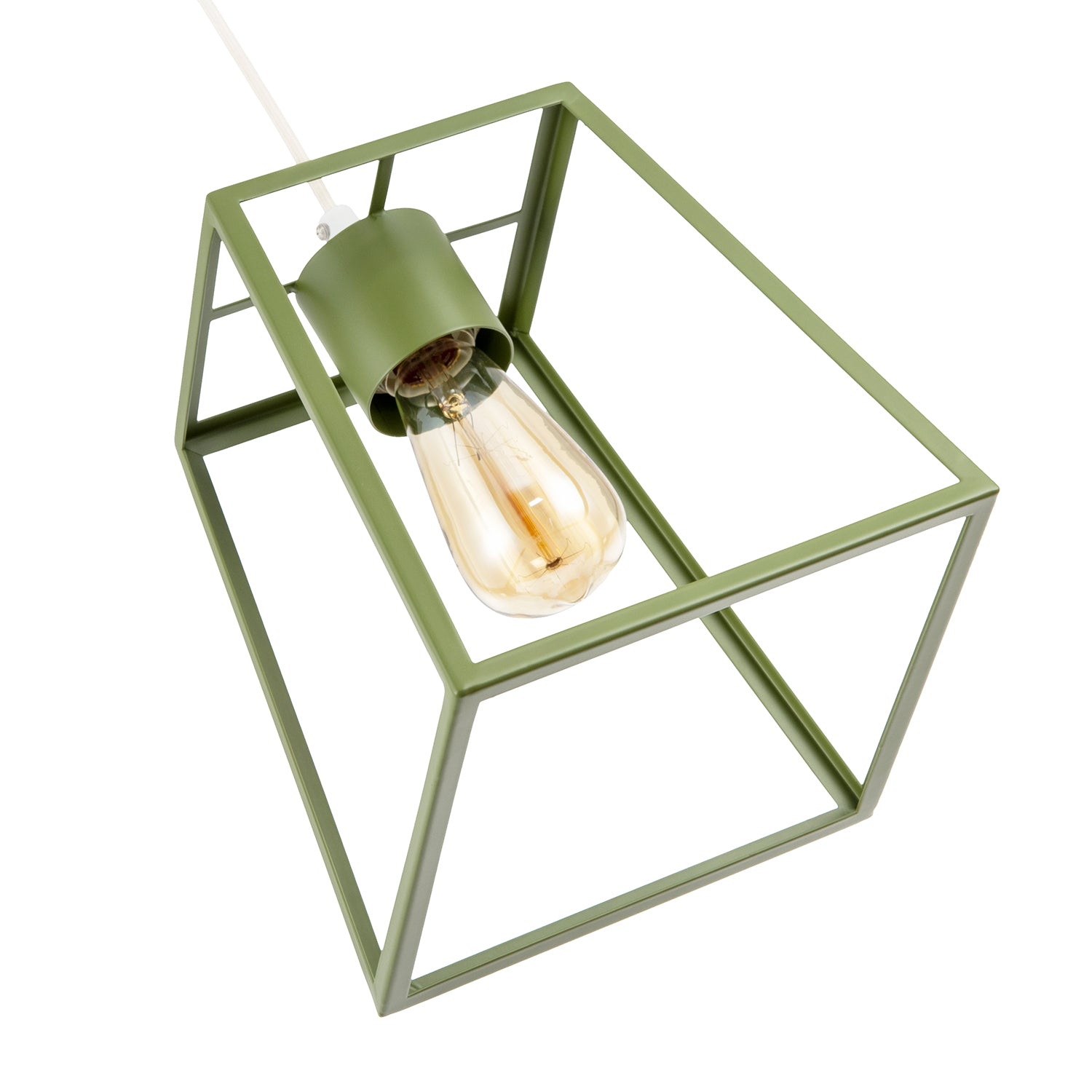 Olive Green Industrial Lantern Lamp Shade with Square Top and Bottom Image 4