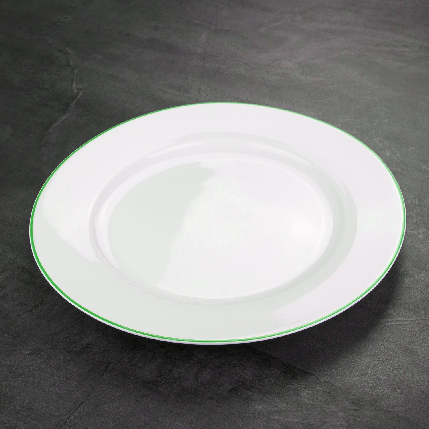 Set of 4 Durable White Ceramic Dinner Plates with Elegant Green Rim Image 6