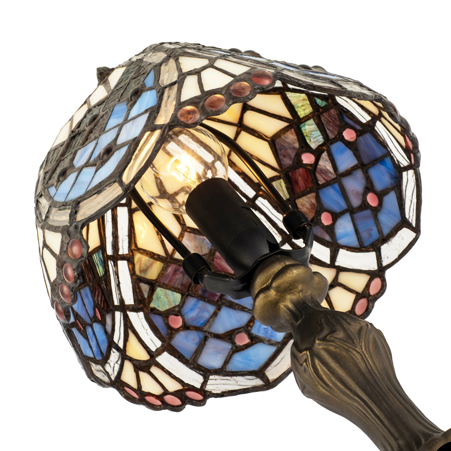 Classic Hand Crafted Round Beaded Tiffany Table Lamp in Lavender Lilac Image 4