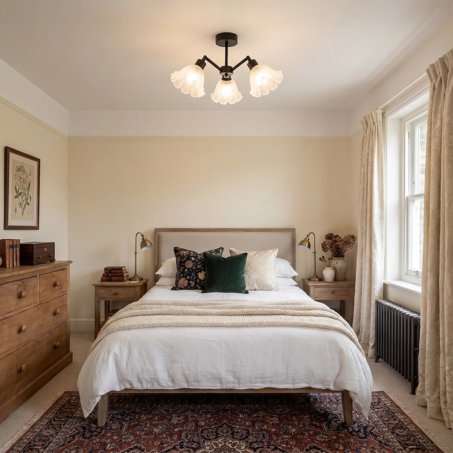 Traditional Black Ceiling Light with Frosted Scallop Glass Shades Image 6