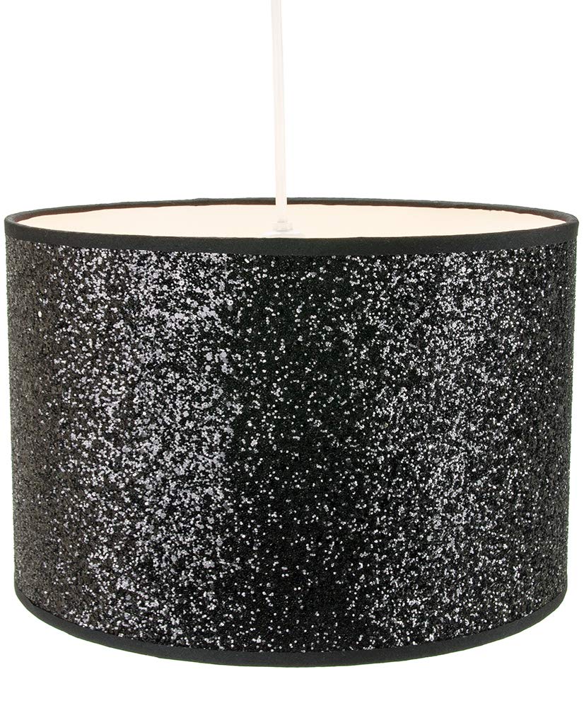 Modern and Designer Bright Black Glitter Fabric Pendant/Lamshade 25cm Wide Image 1