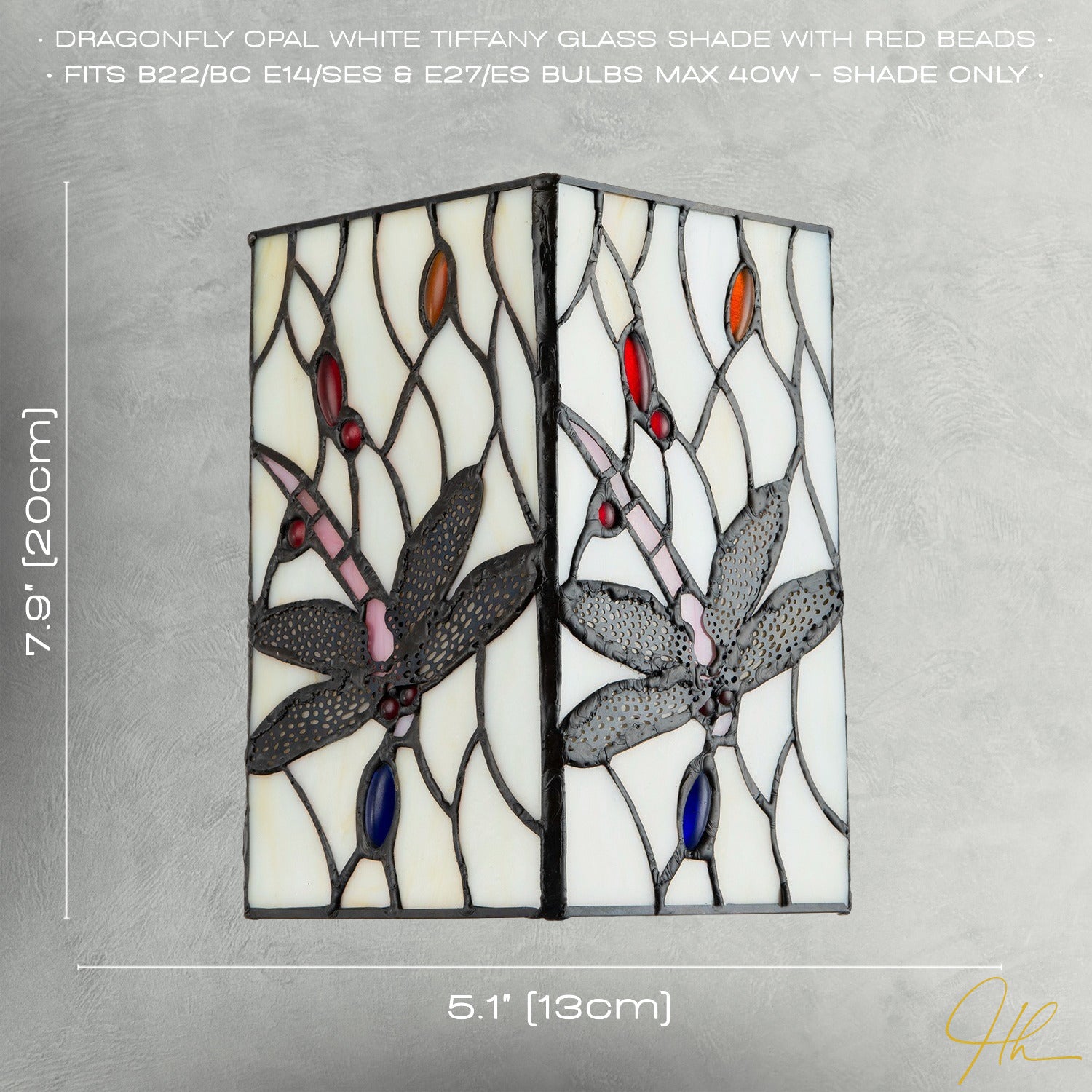 White Stained Glass Dragonfly Rectangular Tiffany Pendant Light Shade Image 7