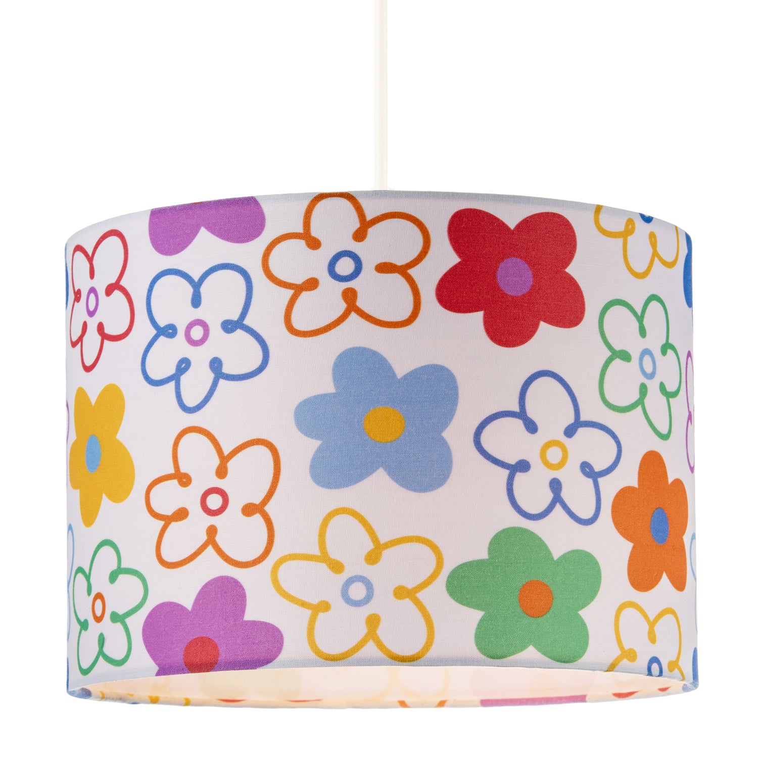 Bright and Colourful Fabric Lampshade with Retro Inspired Floral Decor Image 2