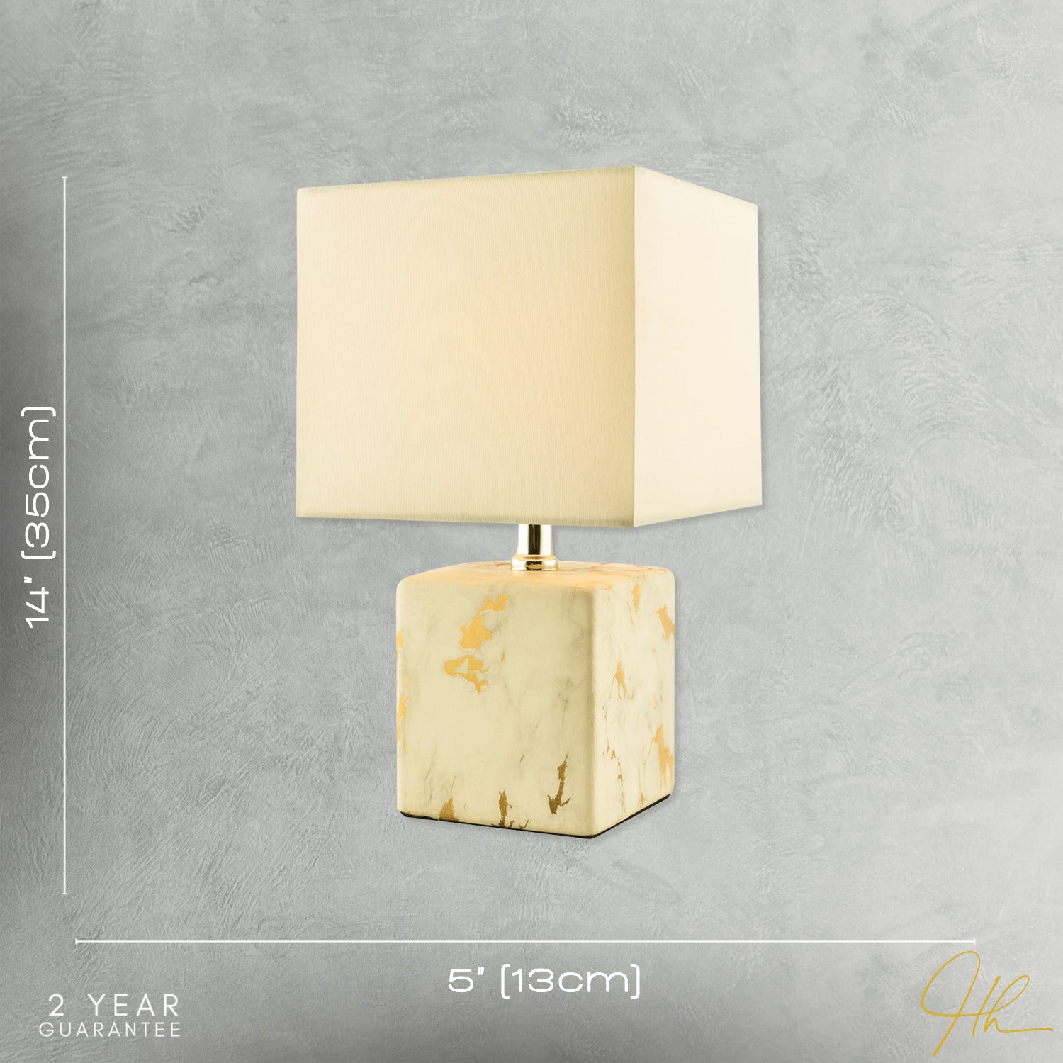 Designer Square Ceramic Table Lamp with Gold Marble Effect Finish Image 7