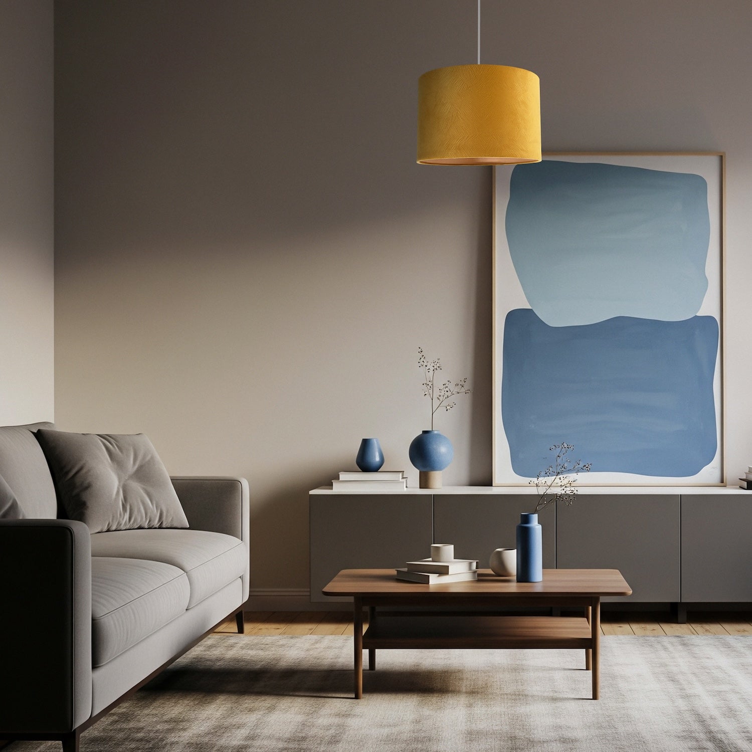 Contemporary Thin Lined Mustard Soft Velvet Fabric Round Lamp Shade Image 6