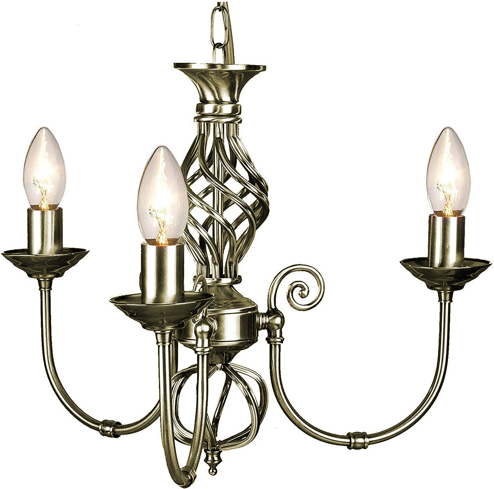 Antique Brass Plated 3 Arm Pendant Ceiling Light with Twist Knot Design Image 1