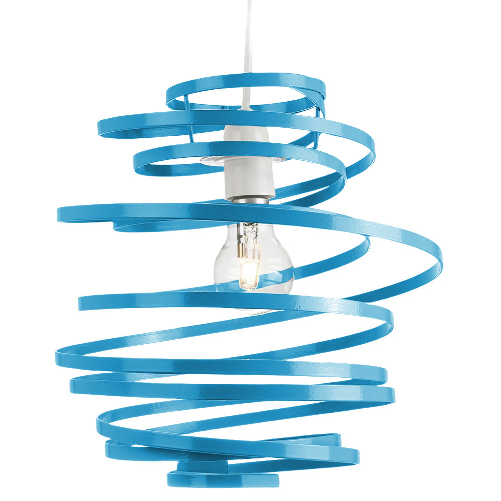 Contemporary Teal Gloss Metal Double Ribbon Spiral Swirl Ceiling Light Pendant Image 2