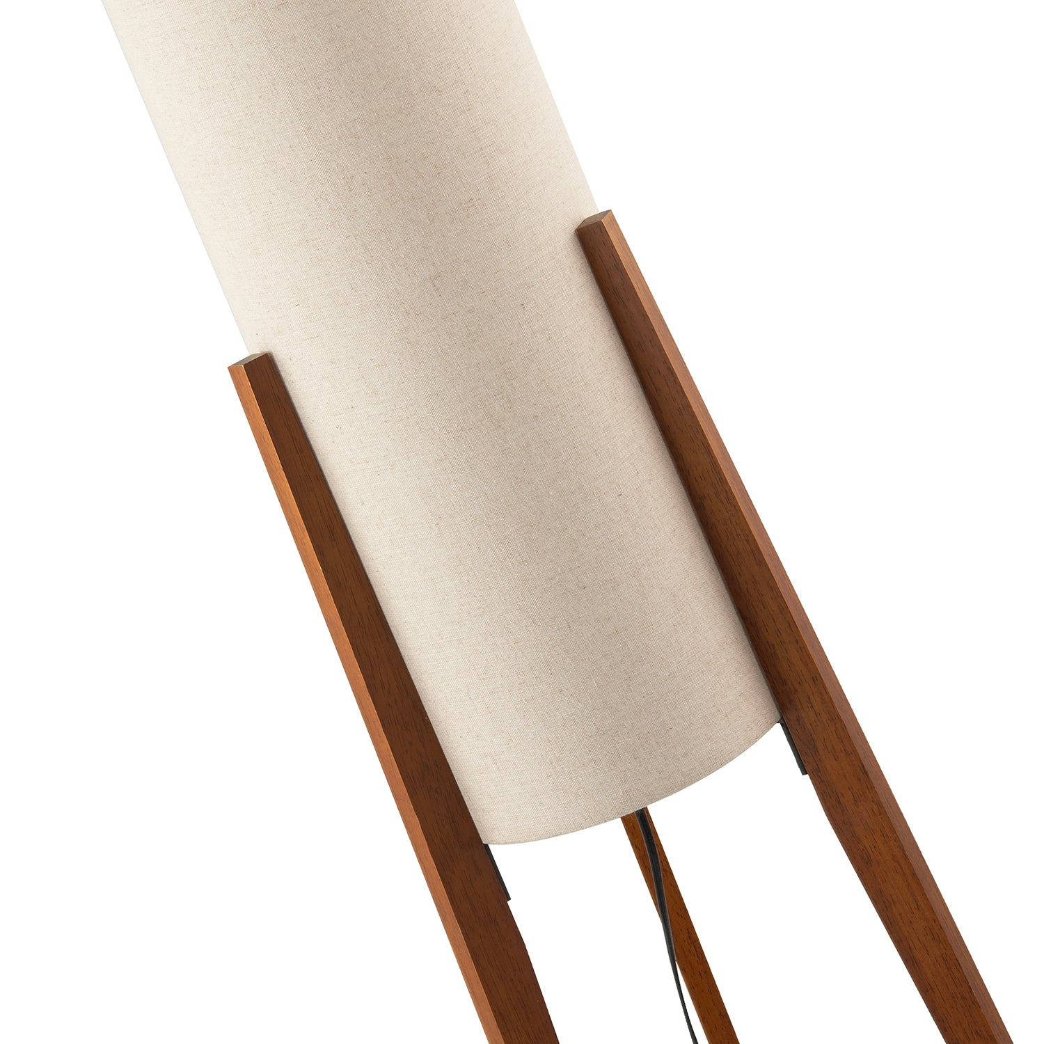 Designer Floor Lamp with Natural Linen Shade and Wooden Tripod Legs Image 3