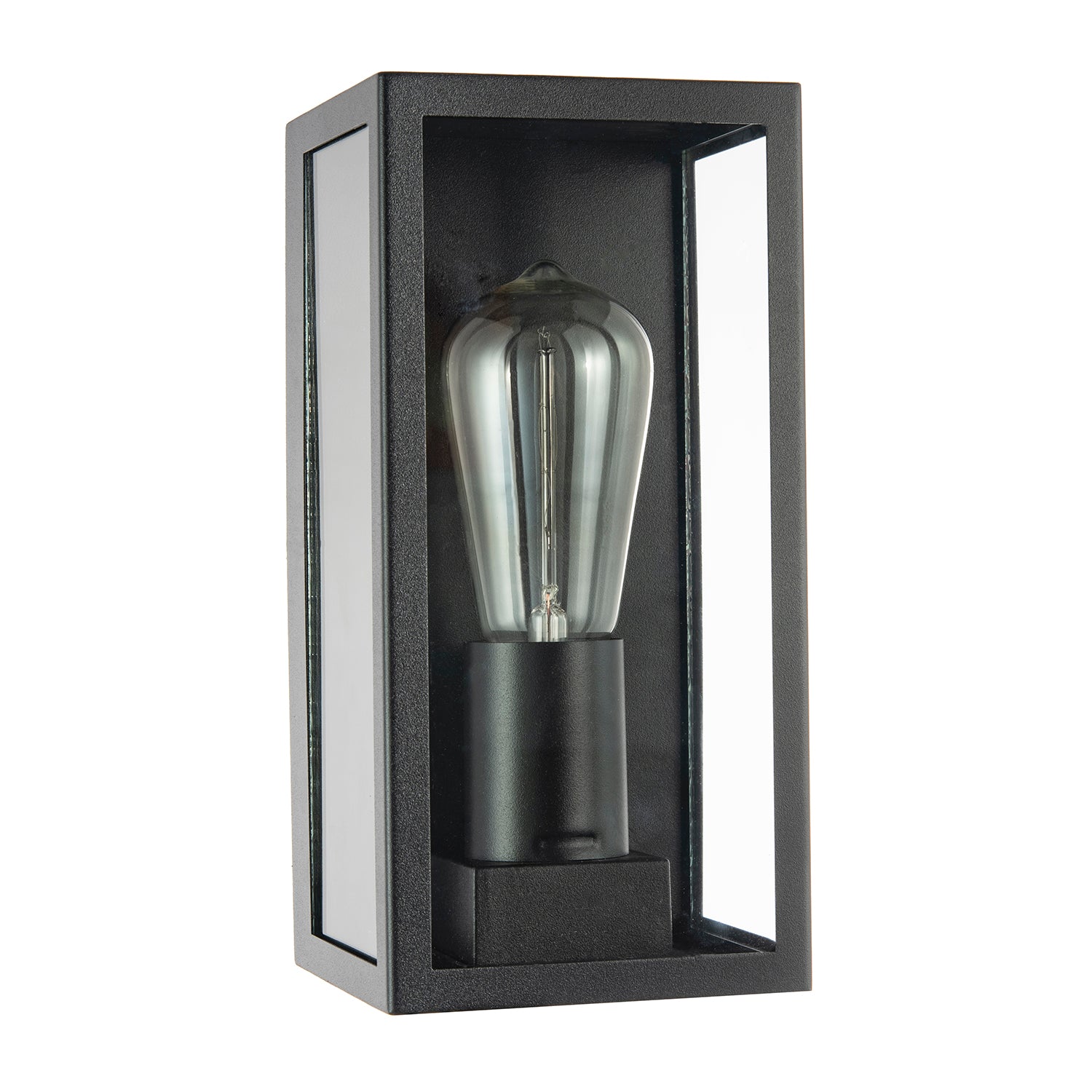 Modern Rectangular Outdoor Lantern Wall Light in Matte Black with Clear Glass Image 1