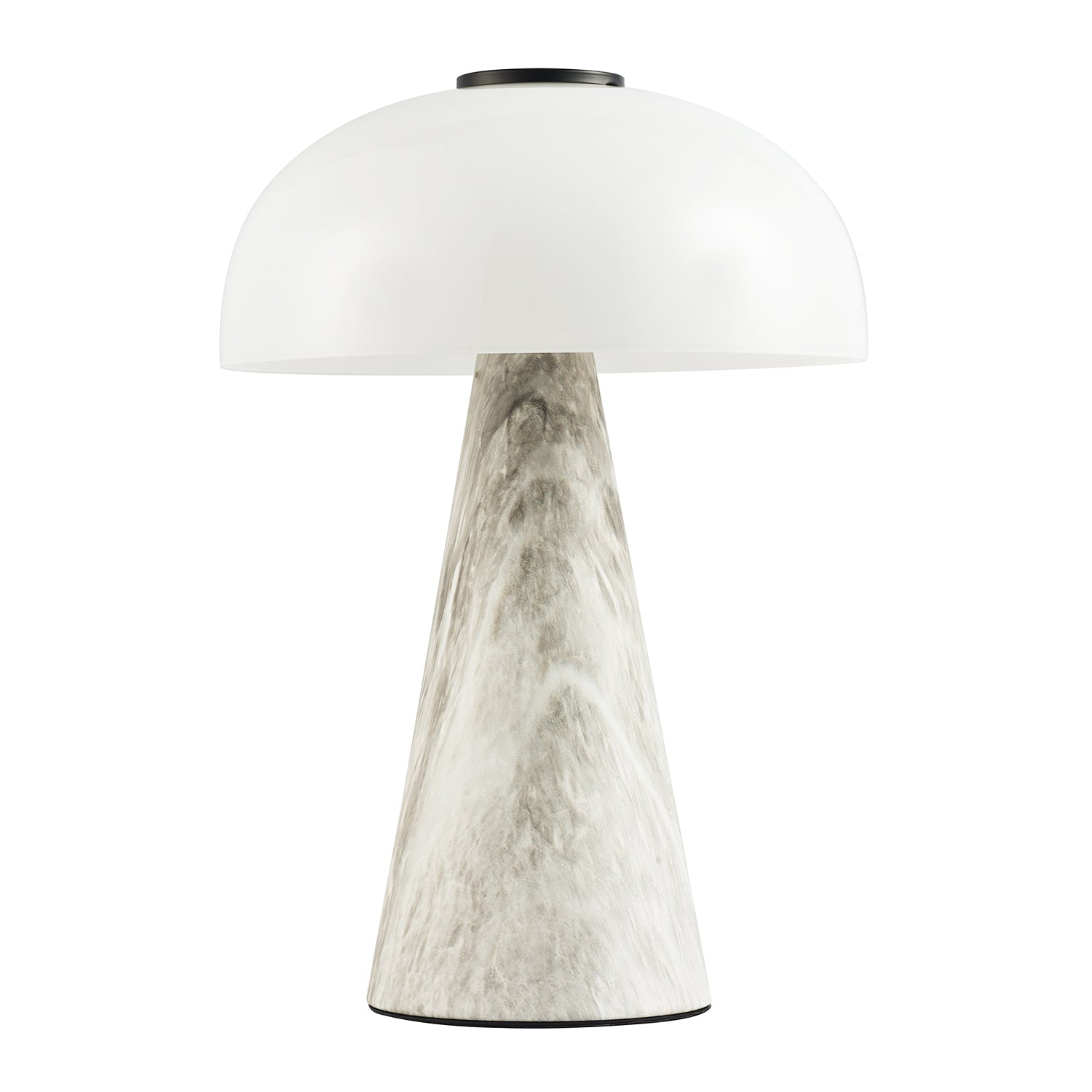 Modern Designer Grey Marble Effect Table Lamp with Domed Opal White Glass Shade Image 1