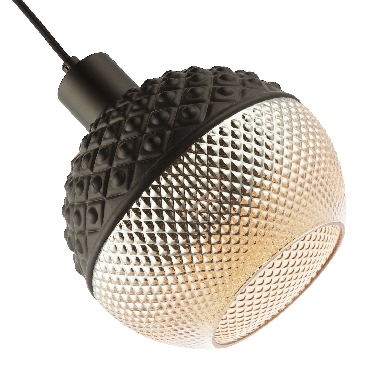 Unique Spherical Pendant Light Shade in Matte Black and Dimpled Golden Glass Image 5