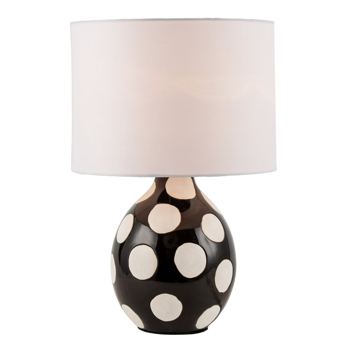 Modern Ceramic Glossy Black Table Lamp with White Polka Dot Spots Image 2