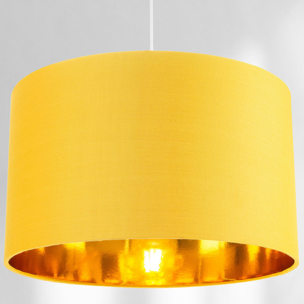 Contemporary Ochre Cotton 14" Table/Pendant Lamp Shade with Shiny Gold Inner Image 7