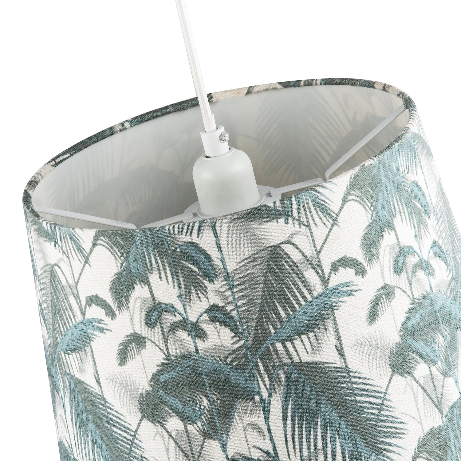 Modern Green Palm Trees Linen Fabric Drum Lamp Shade with Cotton Inner Image 4
