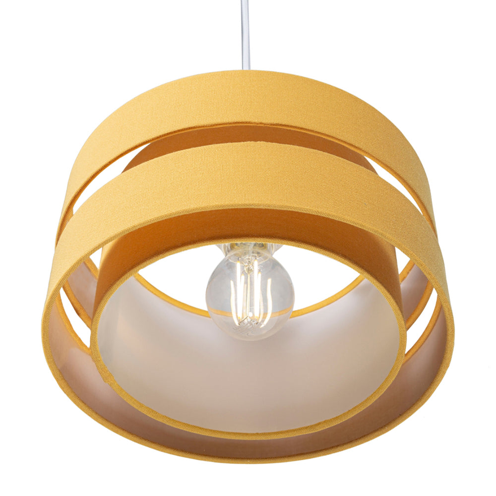 Contemporary Quality Ochre Linen Fabric Triple Tier Ceiling Pendant Light Shade Image 4