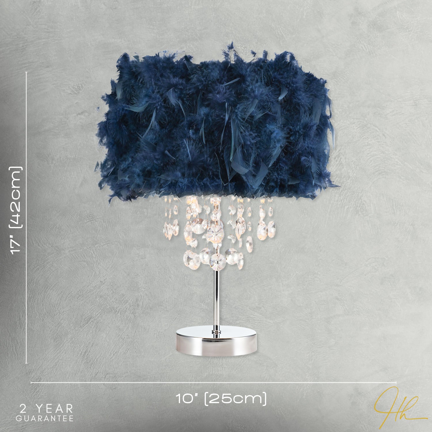 Chandelier Style Midnight Blue Feather Table Lamp with Waterfall Drops Image 7
