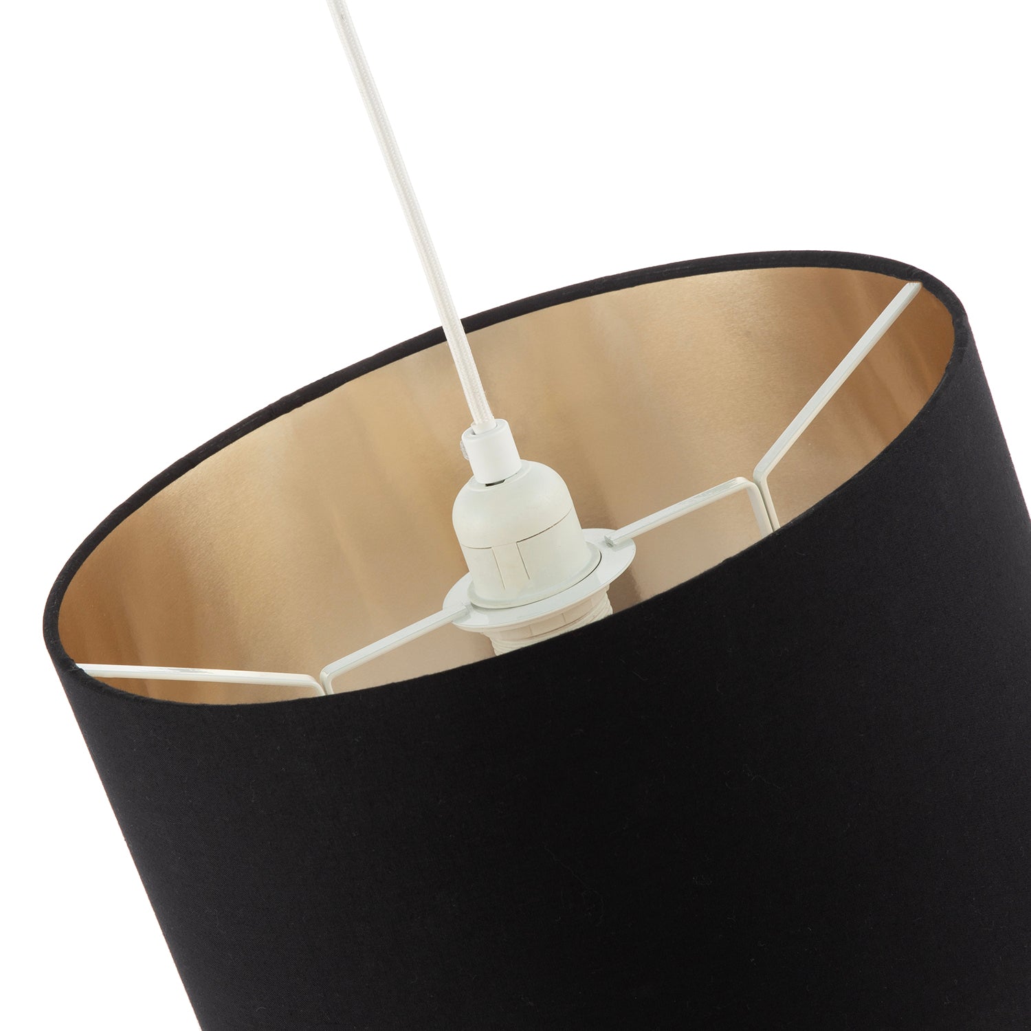 Designer Black Cotton Fabric Lamp Shade with Brushed Gold Metal Ring Image 5