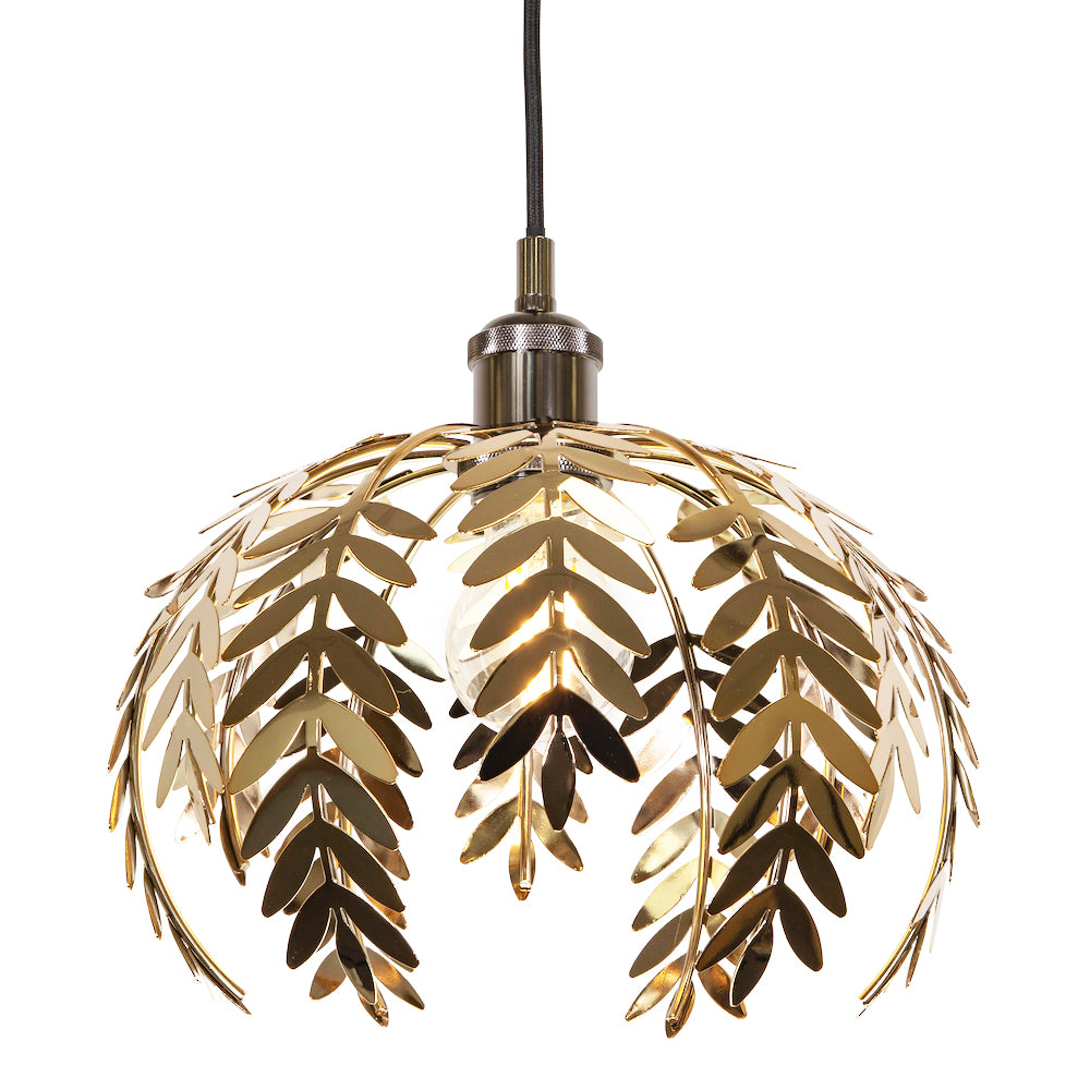 Traditional Fern Leaf Design Ceiling Pendant Light Shade in Polished Gold Finish Image 1