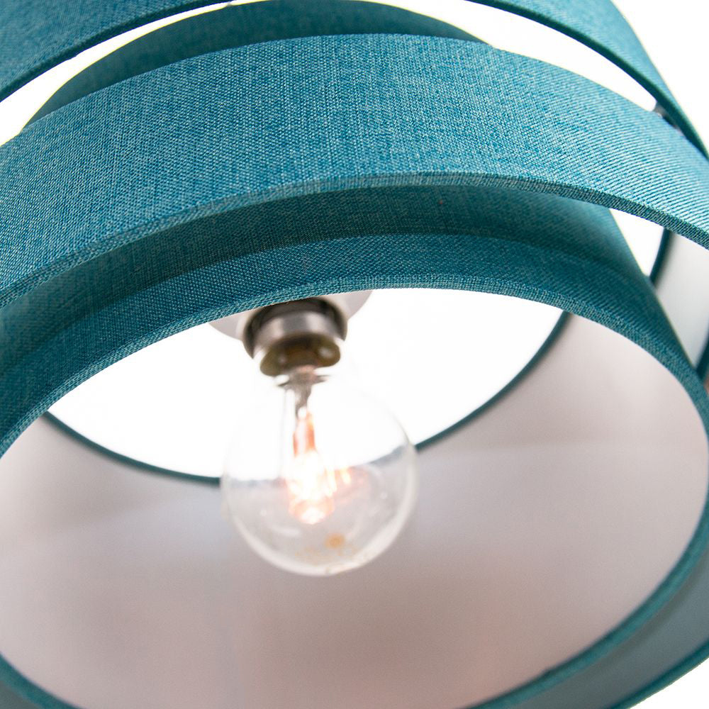 Contemporary Quality Teal Linen Fabric Triple Tier Ceiling Pendant Light Shade Image 4