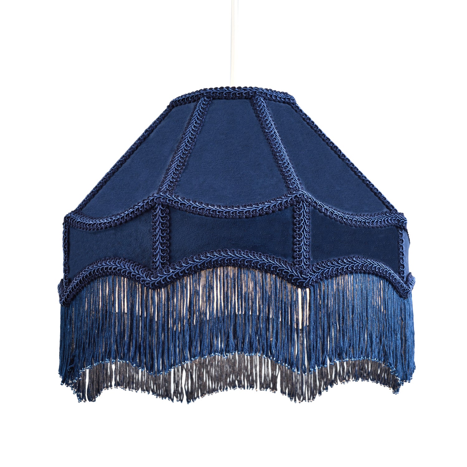 Traditional Victorian Empire Lampshade in Midnight Blue Velvet with Tassels Image 2