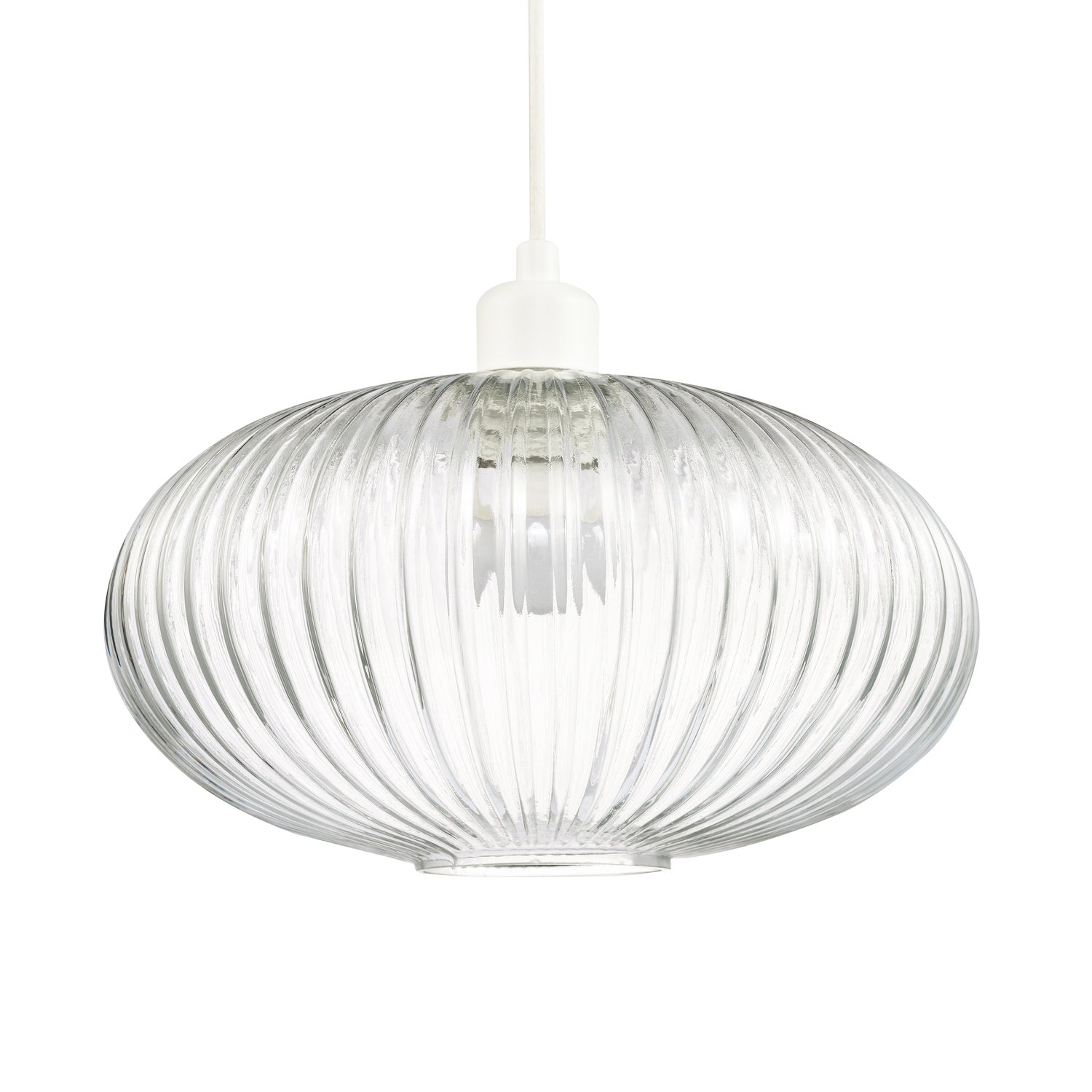 Modern Designer Clear Transparent Line Ribbed Glass Oval Pendant Lamp Shade Image 2