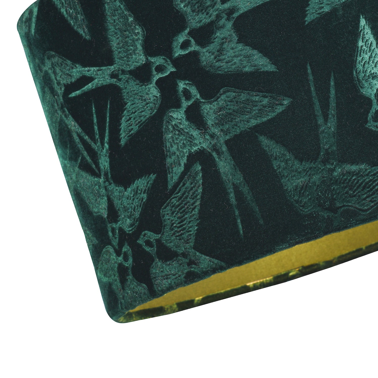 Bird Decorated Dark Forest Green Velvet Fabric Lamp Shade with Inner Lining Image 4