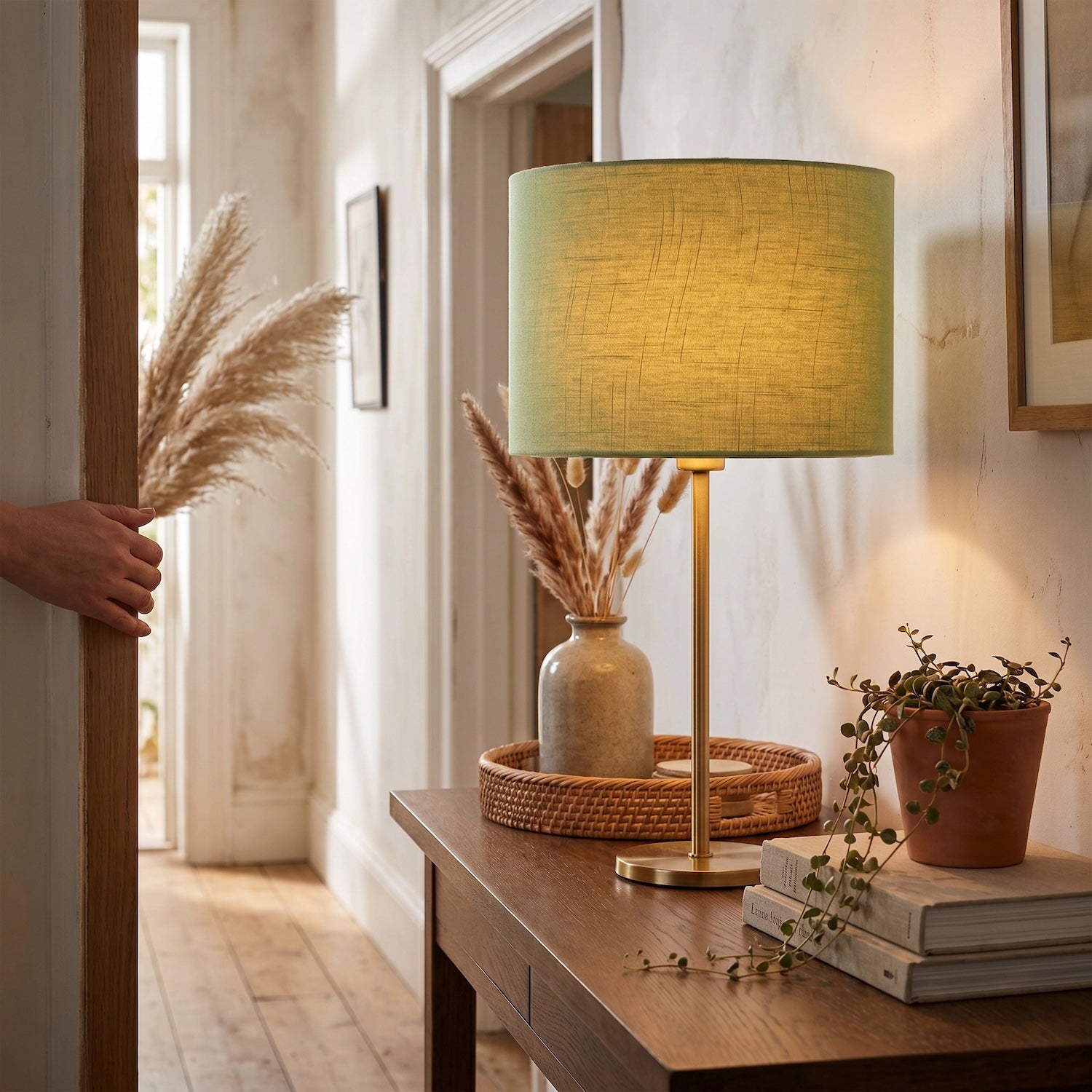 Designer Frosted Lime Green Textured Linen Fabric Circular Lamp Shade Image 6