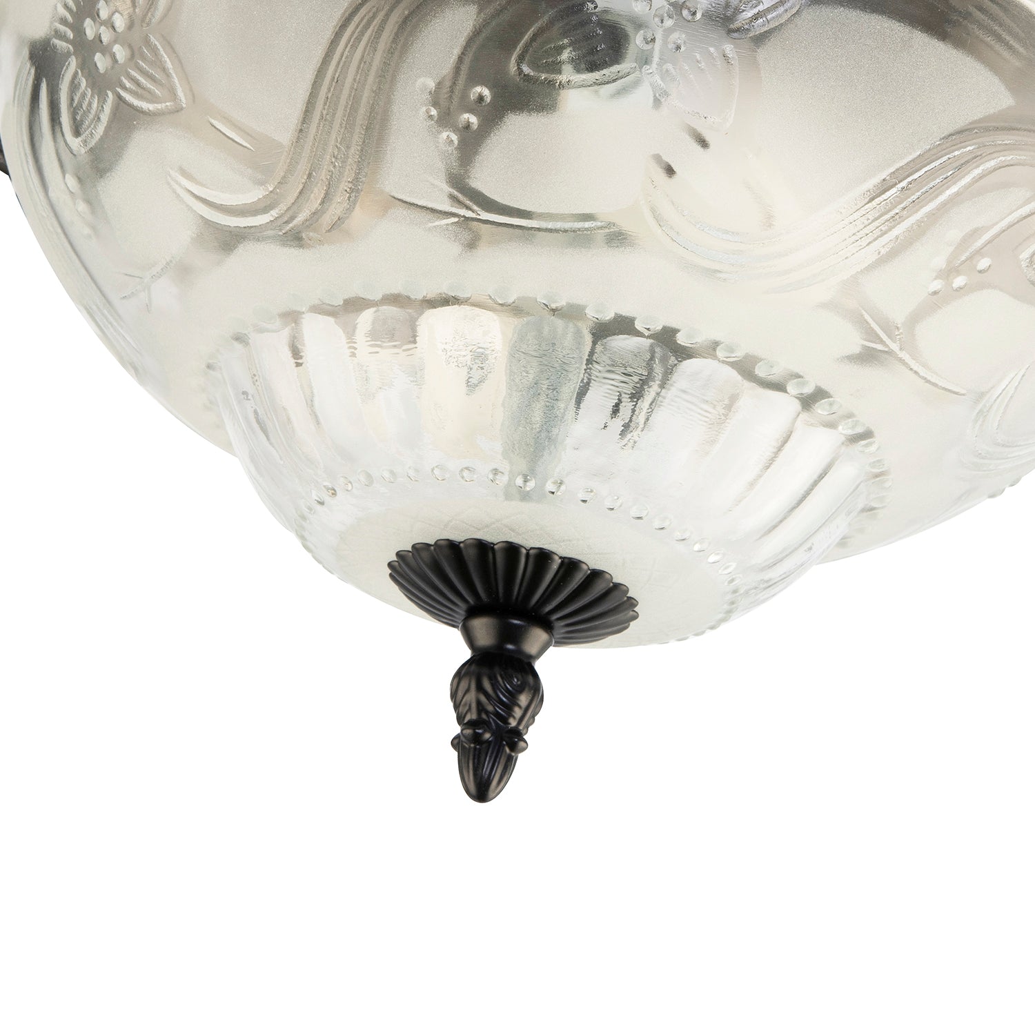 Traditional and Classic Matt Black and Frosted Floral Glass Flush Ceiling Light Image 4