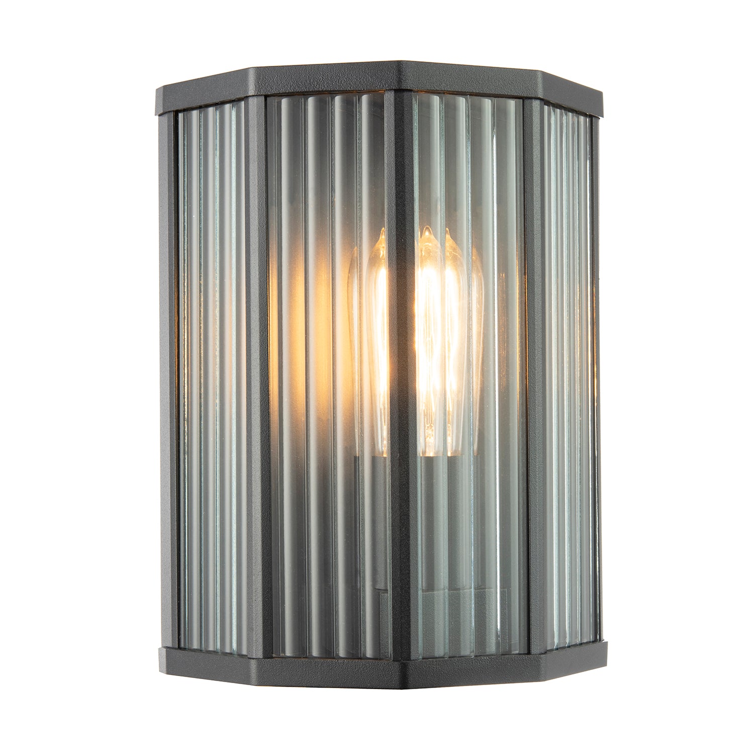 Contemporary Outdoor Garden Half Lantern Wall Lamp with Clear Ribbed Glass Image 3