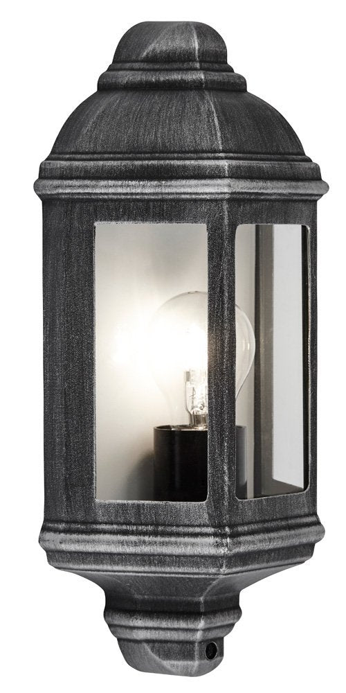 Traditional Outdoor Black/Silver Cast Aluminium Flush Wall Lantern Light Fitting Image 2