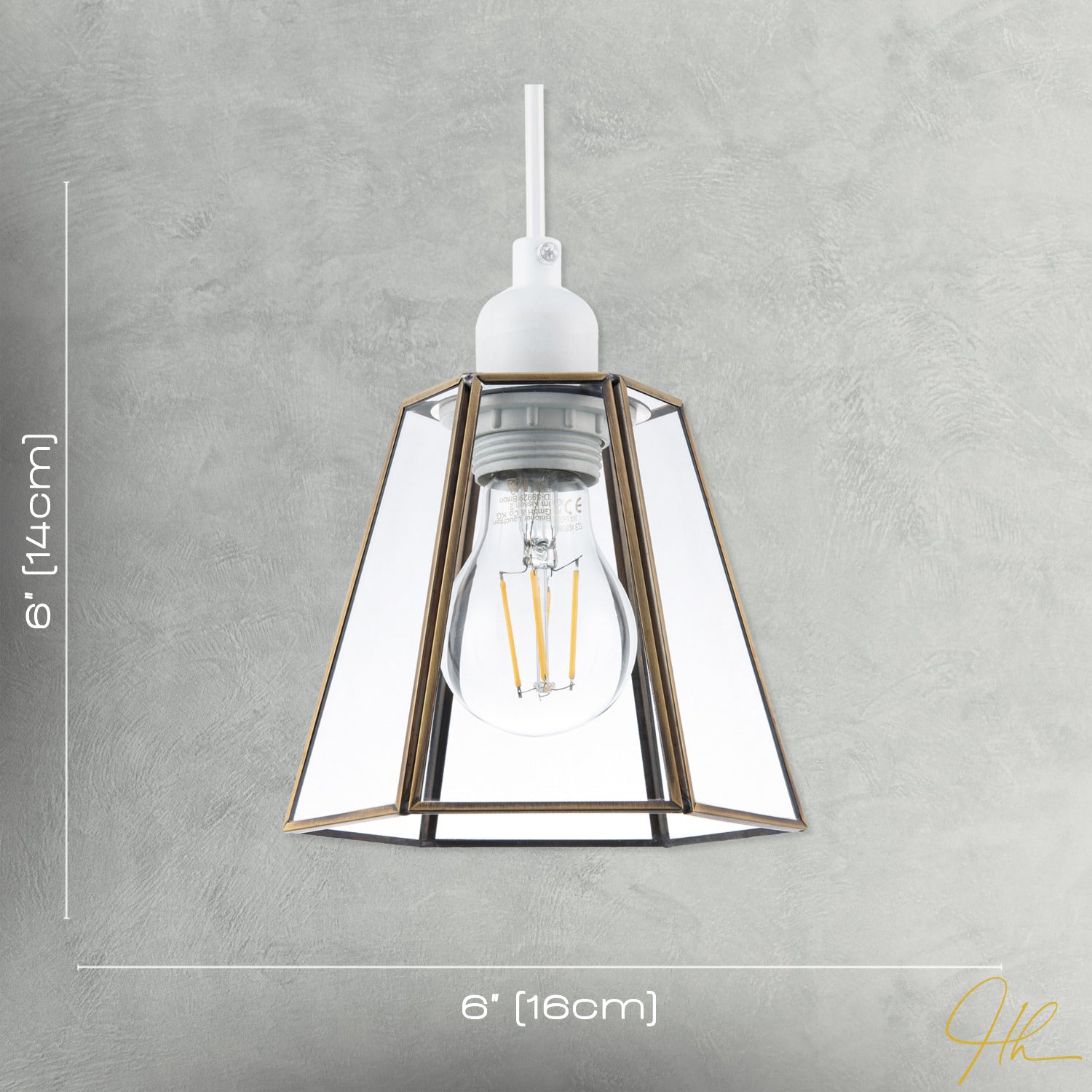 Industrial Lantern Pendant Shade in Antique Brass with Clear Glass Image 7