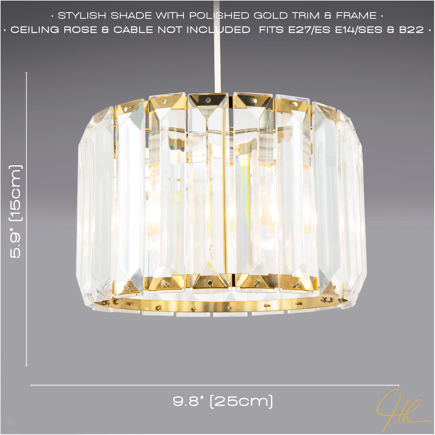 Contemporary Easy Fit Gold Pendant Shade with Clear Acrylic Rectangular Rods Image 6