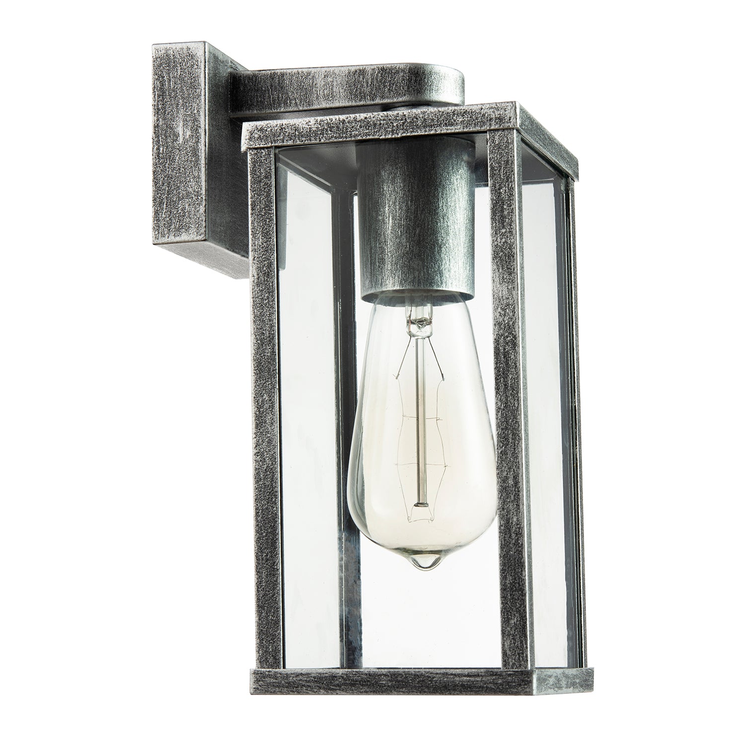 Traditional Black Silver Outdoor Lantern Wall Light Fitting with Glass Sides Image 3