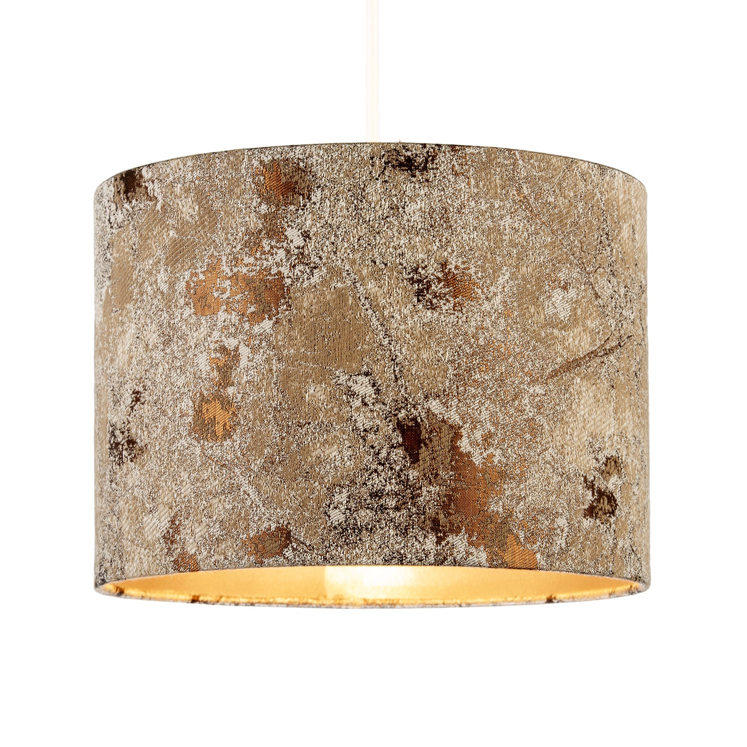 Modern Textured Gold and Burnt Orange Jacquard Fabric Drum Lampshade Image 2
