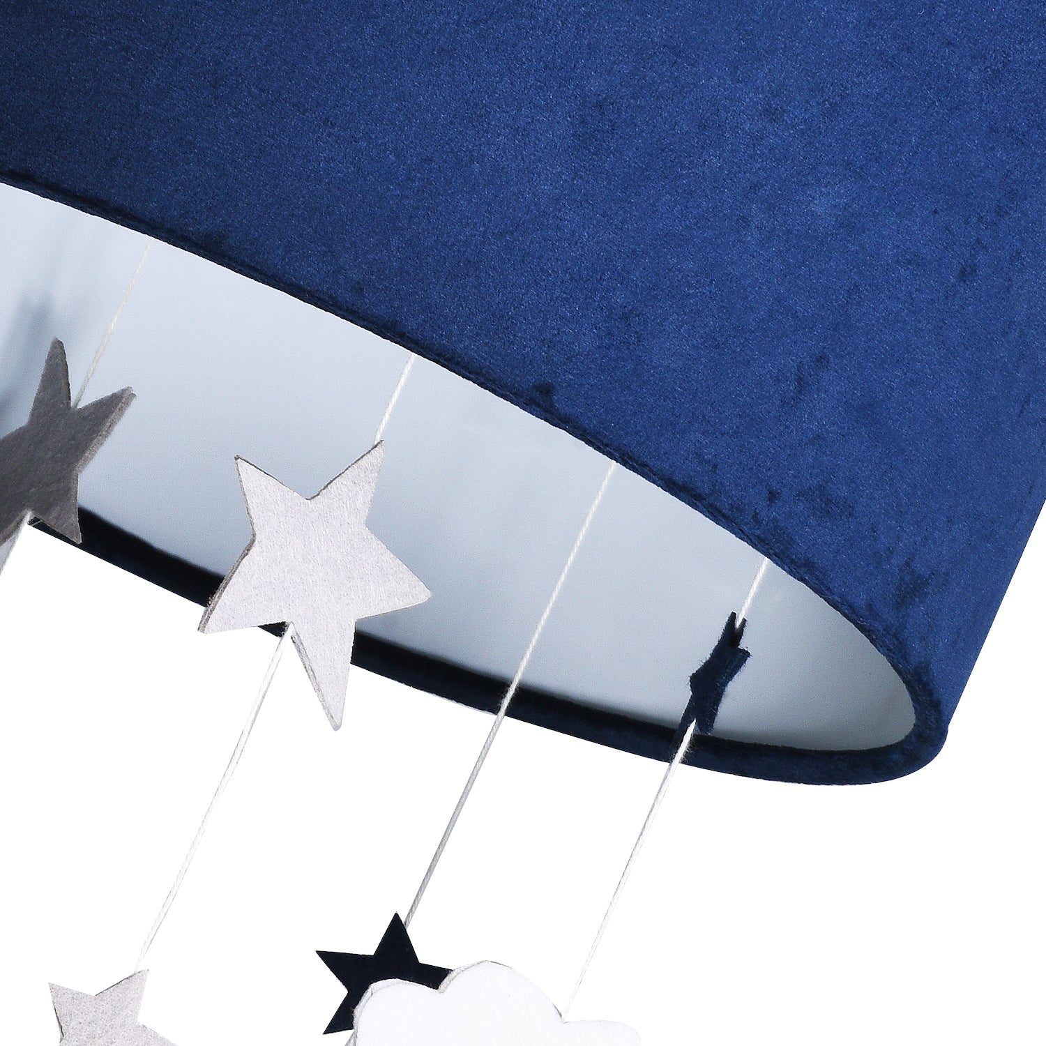 Soft Midnight Blue Velvet Pendant Lamp Shade with Hanging Felt Stars and Clouds Image 5