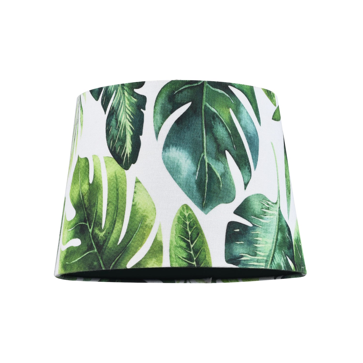 Palm Leaf Themed 25cm Drum Lampshade in Green and White Linen Fabric with Lining Image 1