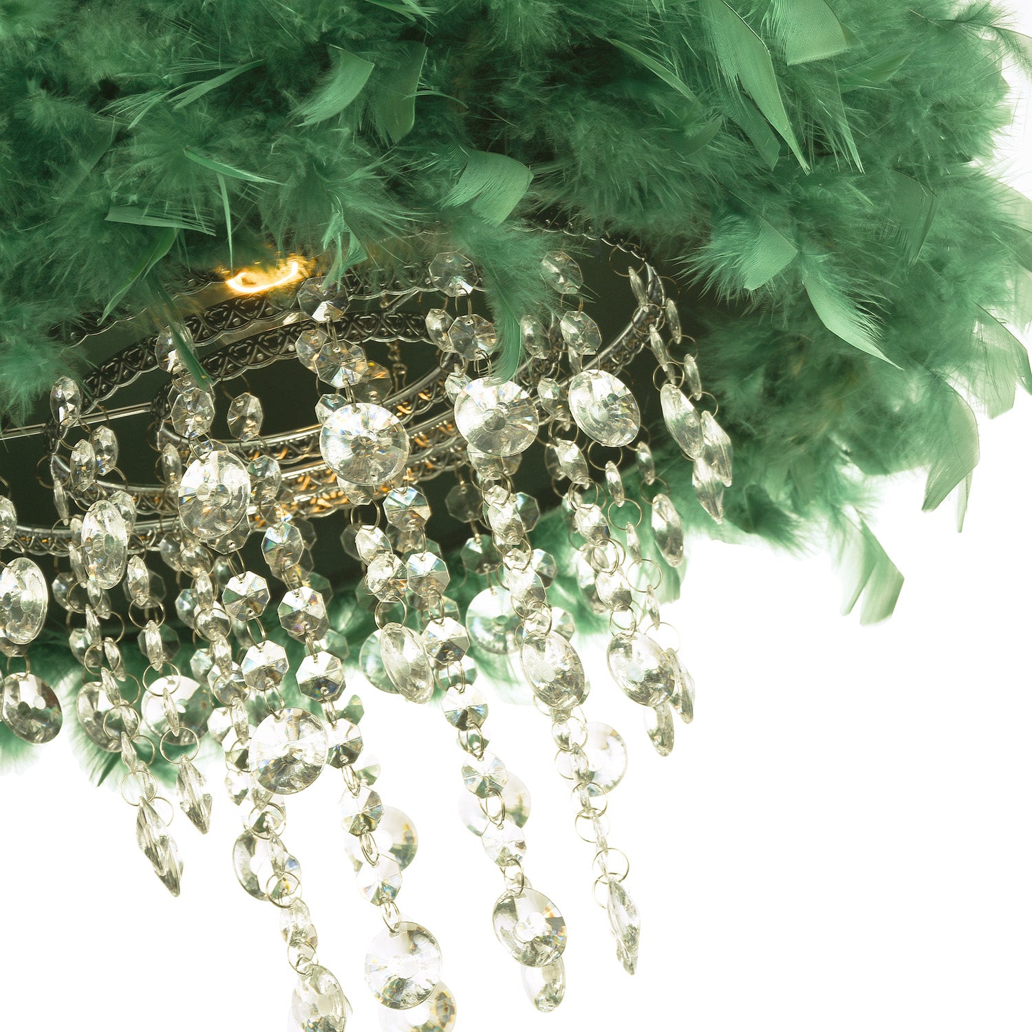 Contemporary Green Feather Pendant Light Shade with Transparent Acrylic Droplets Image 2