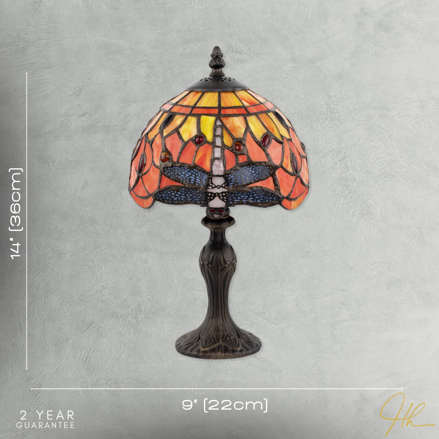 Hand Crafted Orange and Amber Stained Glass Dragonfly Tiffany Lamp Image 7