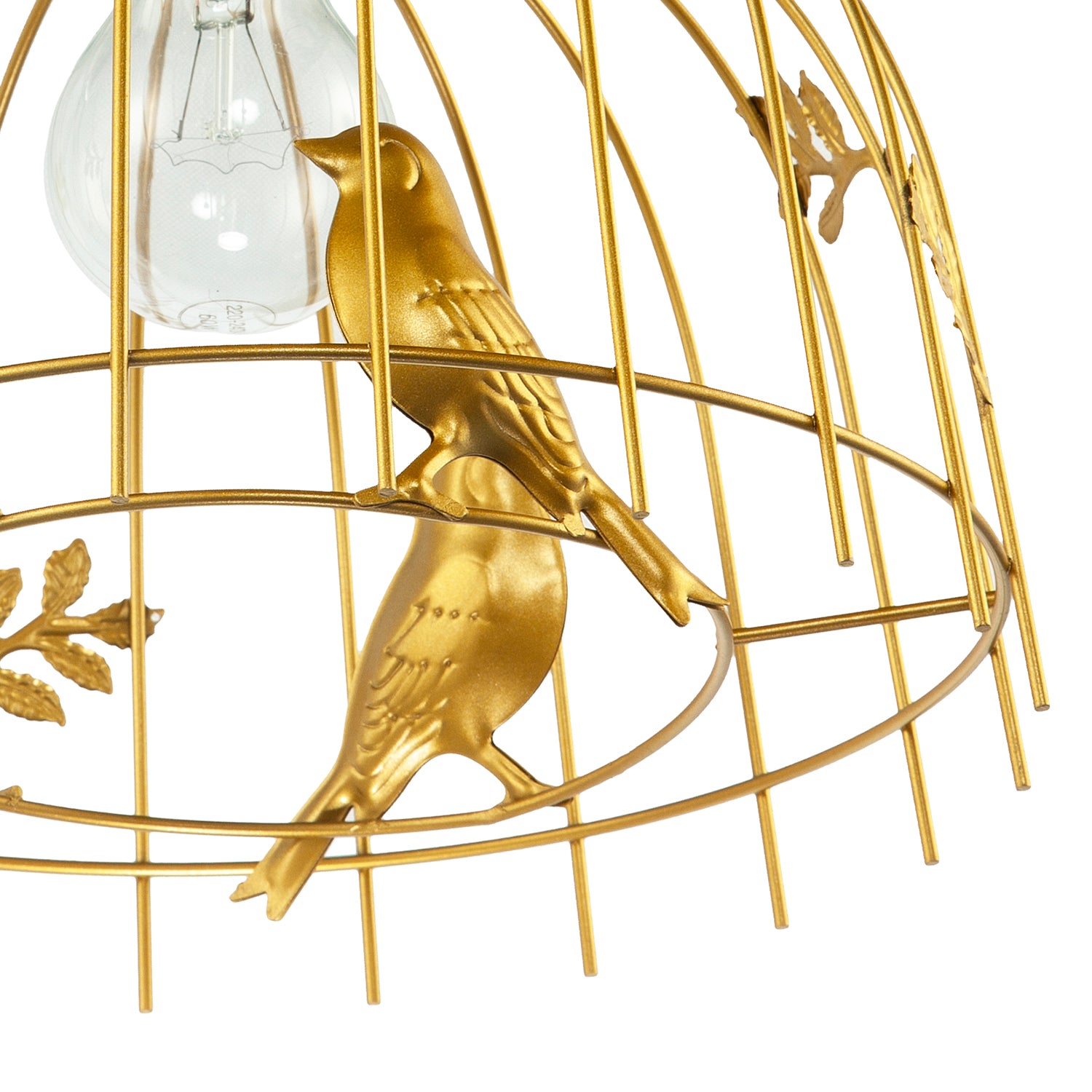 Chic Birdcage Pendant Shade in Satin Gold Metal with Birds and Leaves Image 5